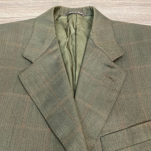 Canali Olive w/ Gold & Red Windowpane Blazer 44L